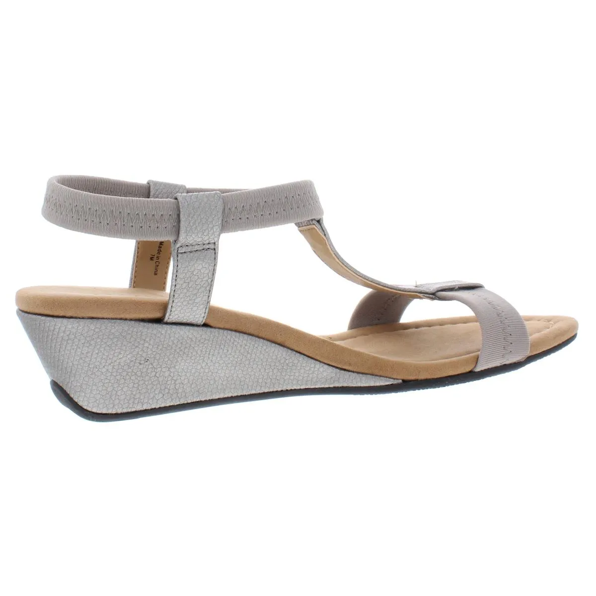 Alfani Womens Voyage Mixed Media T Strap Wedge Sandals