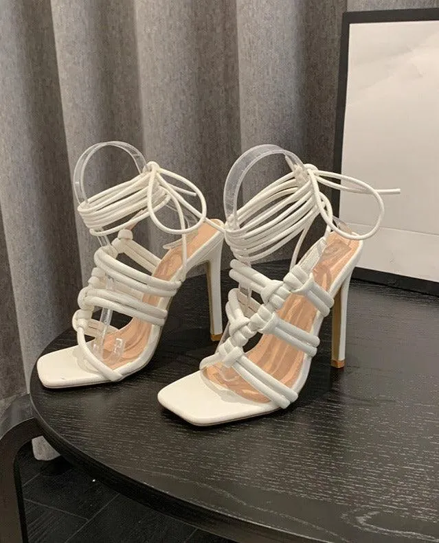 American woven hollow stiletto Roman sandals