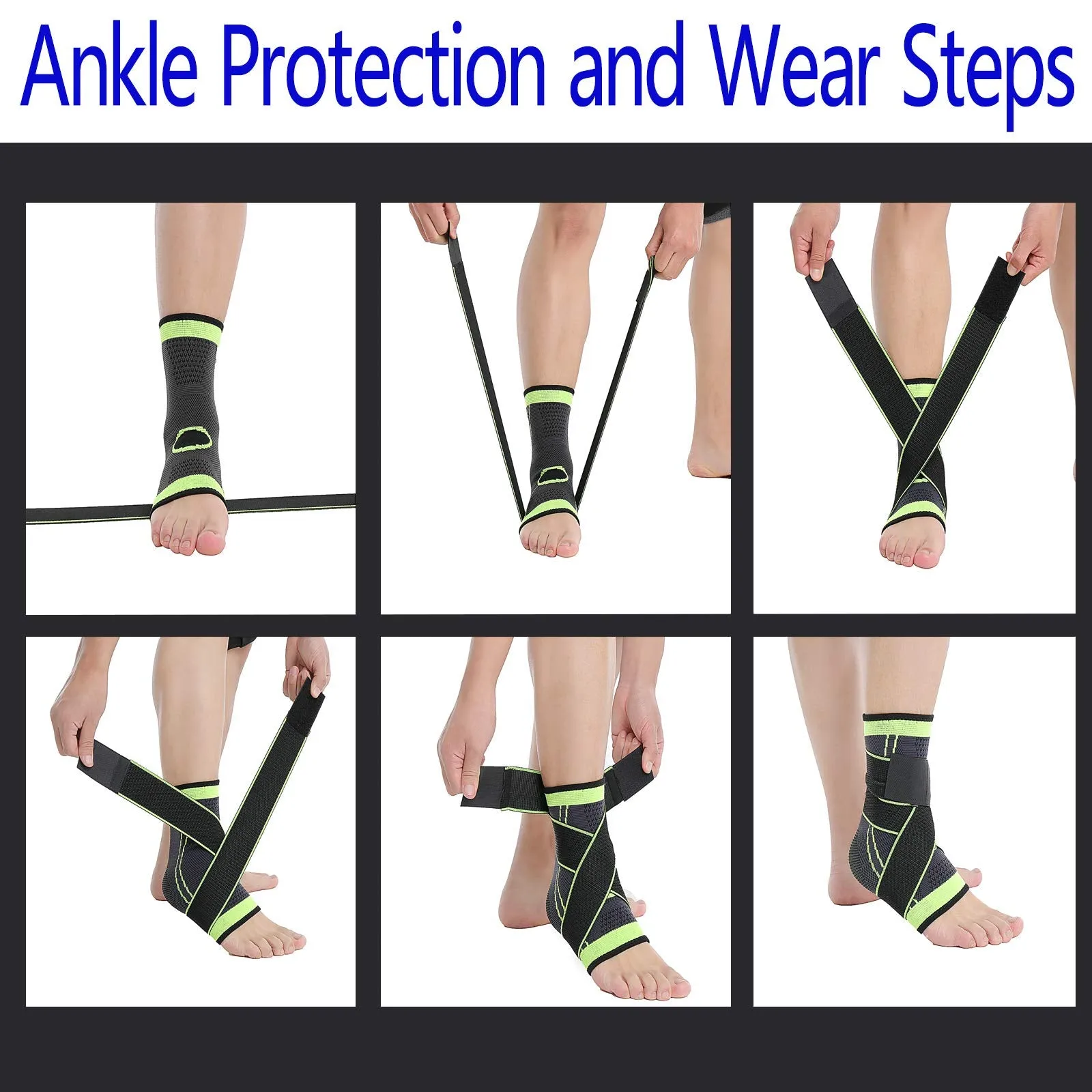 Ankle Braces, Adjustable Compression Ankle Support Men & Women, Strong Ankle Brace Sports Protection, Stabilize Ligaments-Eases Swelling and Sprained Ankle (Large, Green, 1) Large