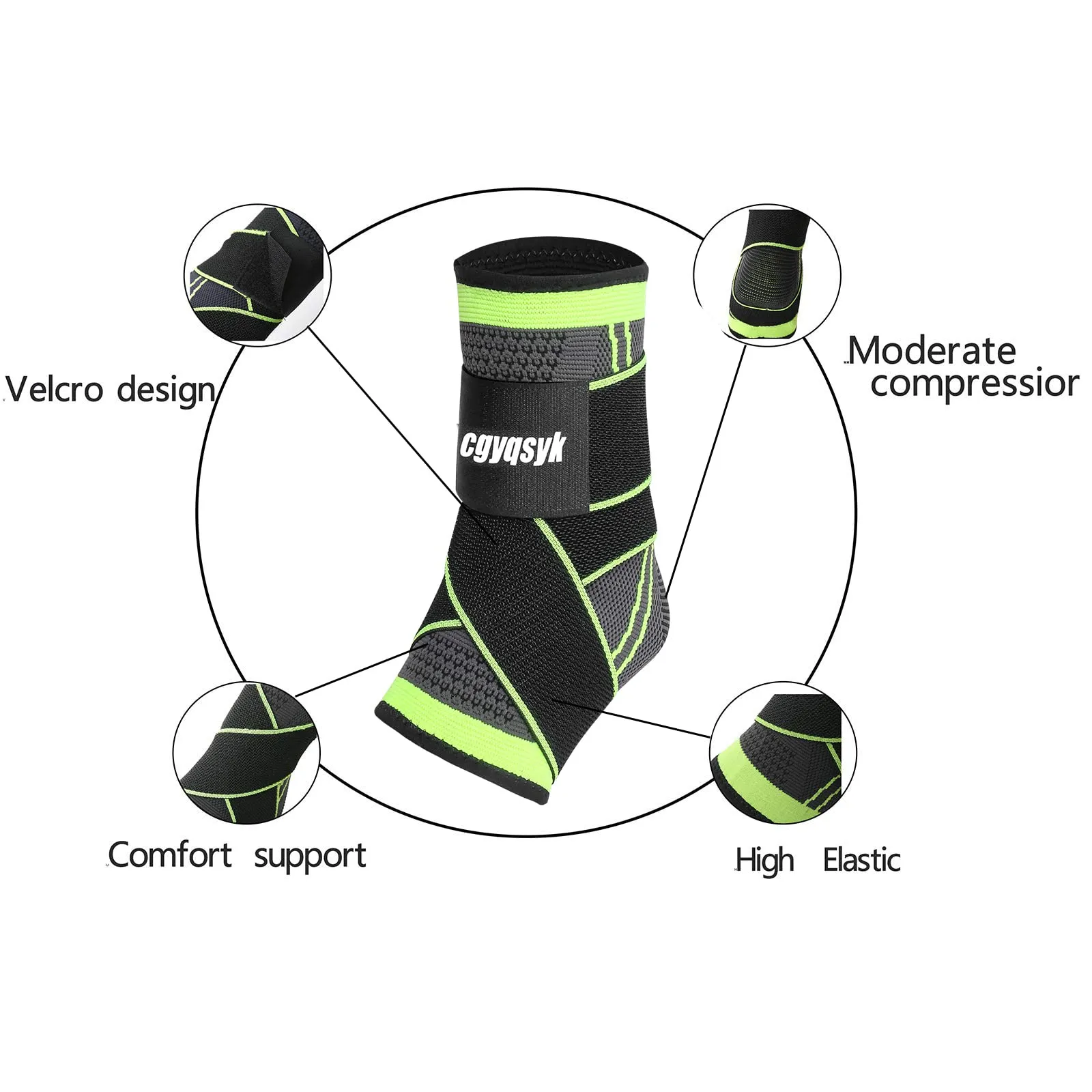 Ankle Braces, Adjustable Compression Ankle Support Men & Women, Strong Ankle Brace Sports Protection, Stabilize Ligaments-Eases Swelling and Sprained Ankle (Large, Green, 1) Large