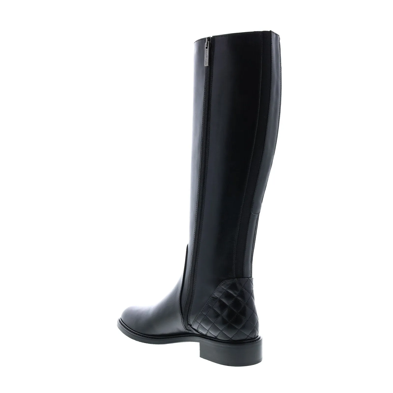 Aquatalia Geneva Calf Elastic 34L0693-BLK Womens Black Leather Zipper Knee High Boots