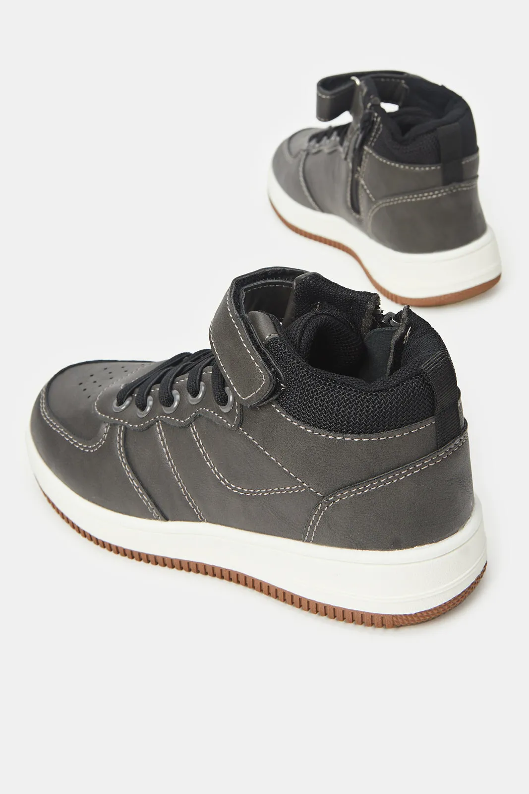 Boys Grey Textured Block High Top Sneakers