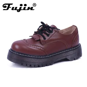 British Gothnic Lace Up Retro Preppy Flat Platform Oxfords for Female Womens Brogues Wingtip Platform Creepers Shoes Plus Size