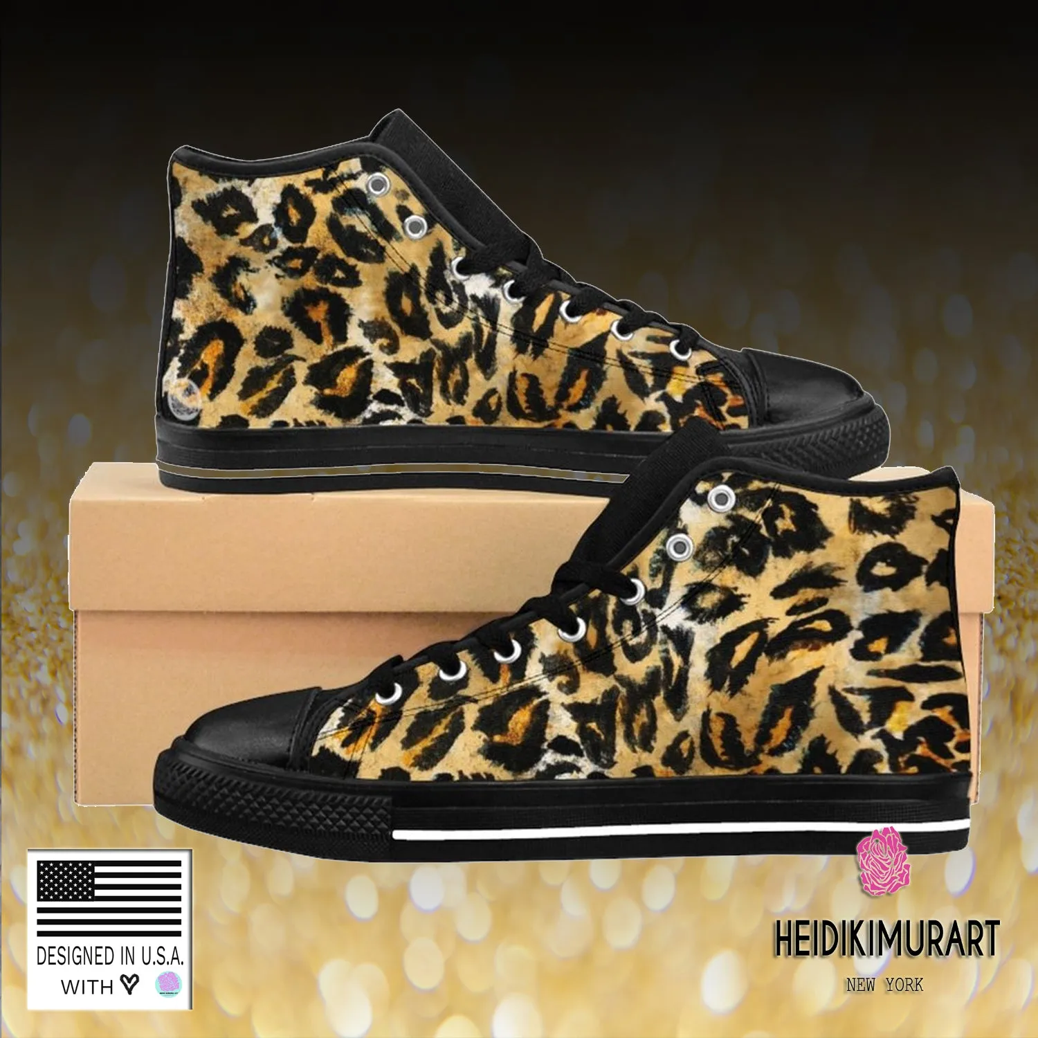 Brown Leopard Men's Sneakers, Best Leopard Animal Print Men's High Top Tennis Shoes