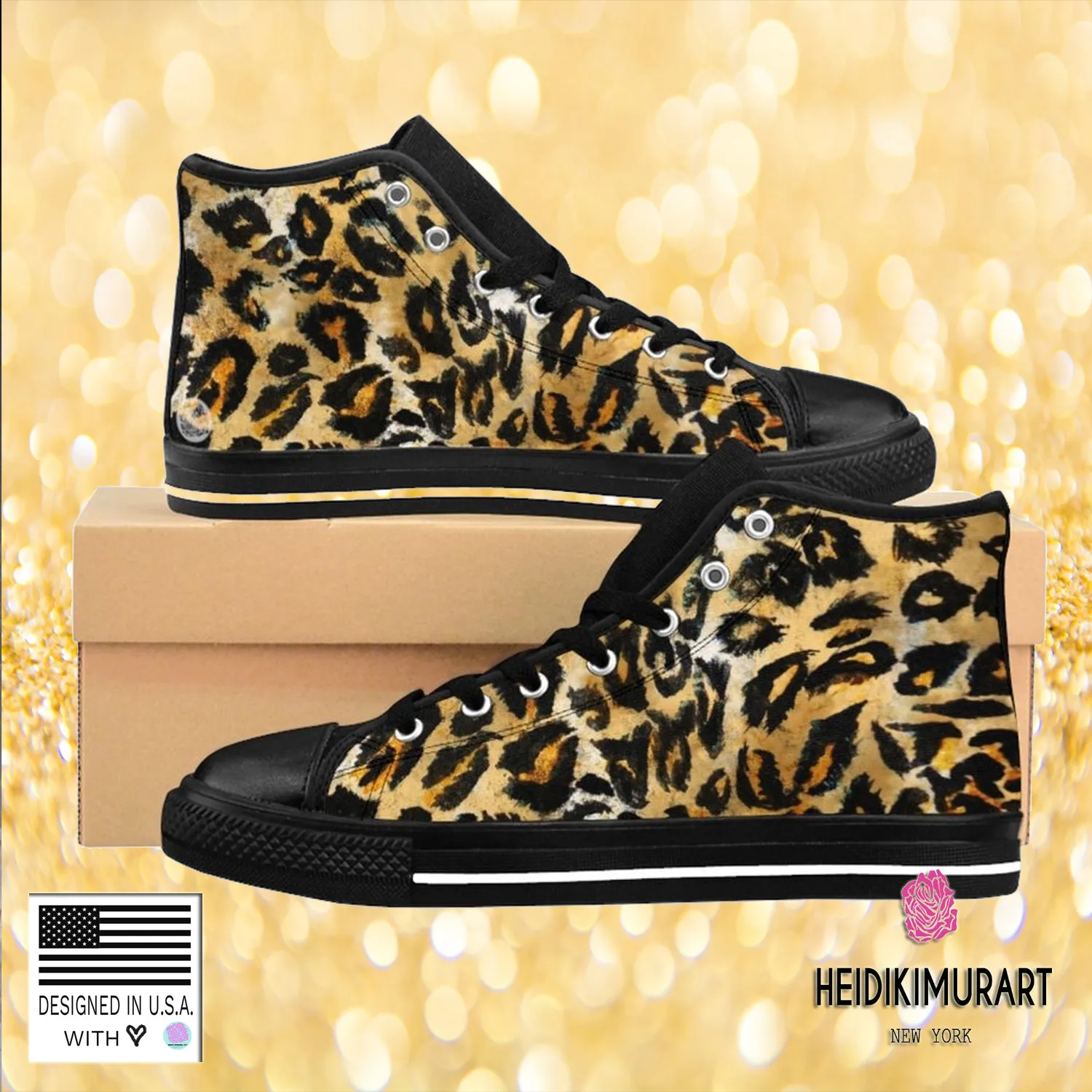 Brown Leopard Men's Sneakers, Best Leopard Animal Print Men's High Top Tennis Shoes