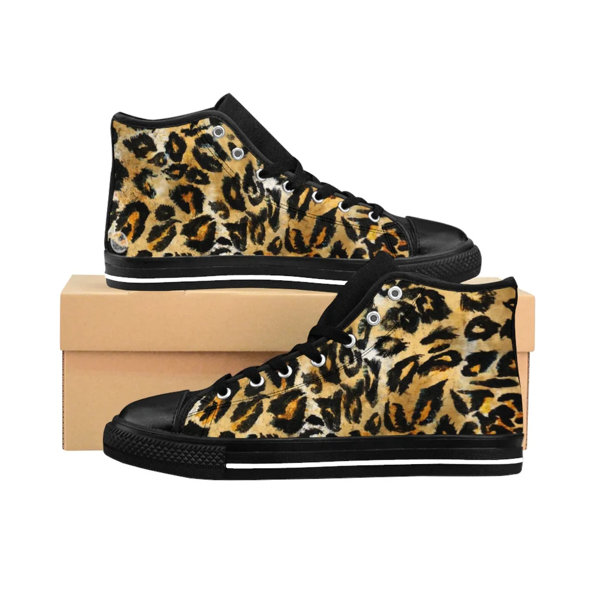 Brown Leopard Men's Sneakers, Best Leopard Animal Print Men's High Top Tennis Shoes