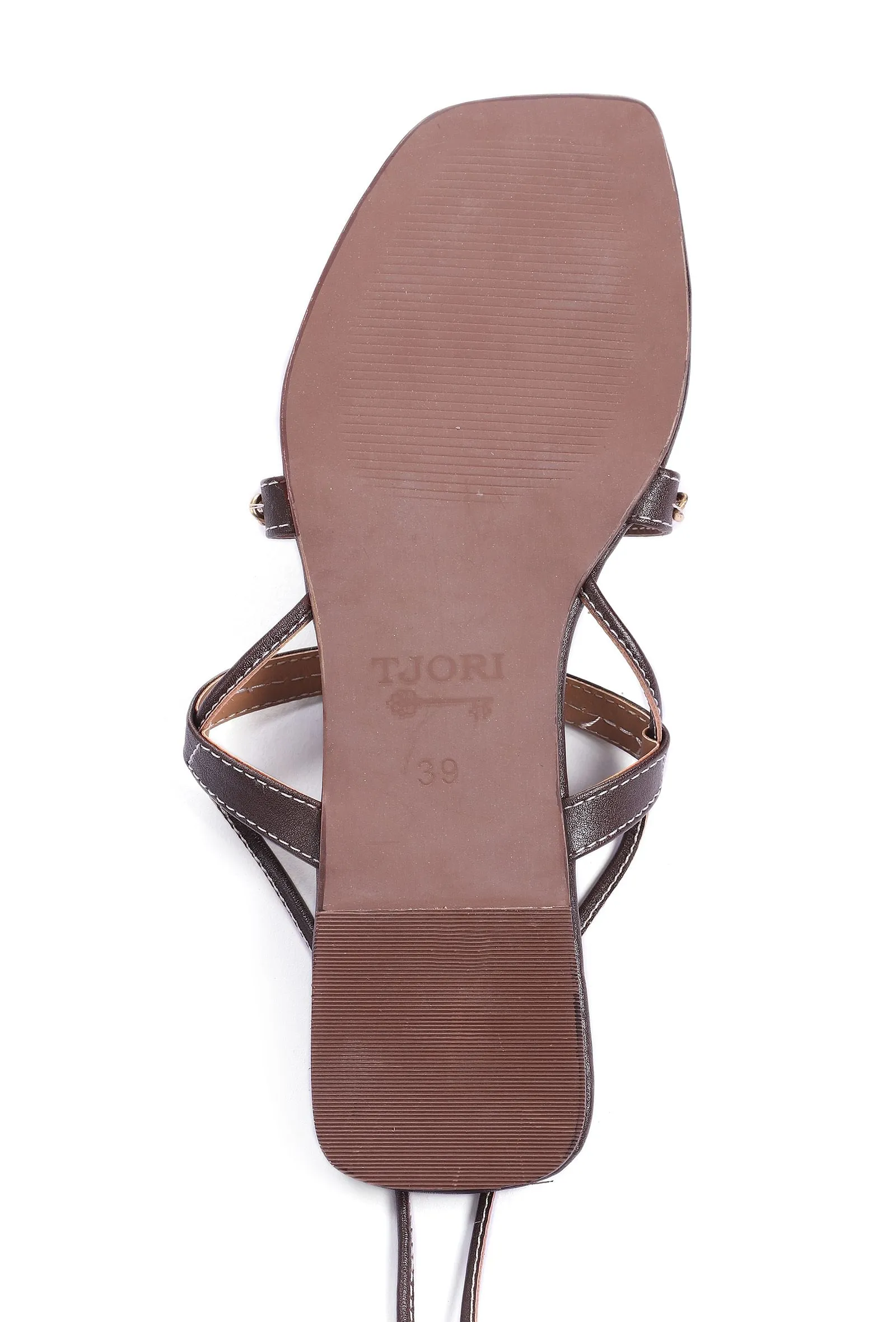 Brown Linked Chain Summer Tie Up Flats