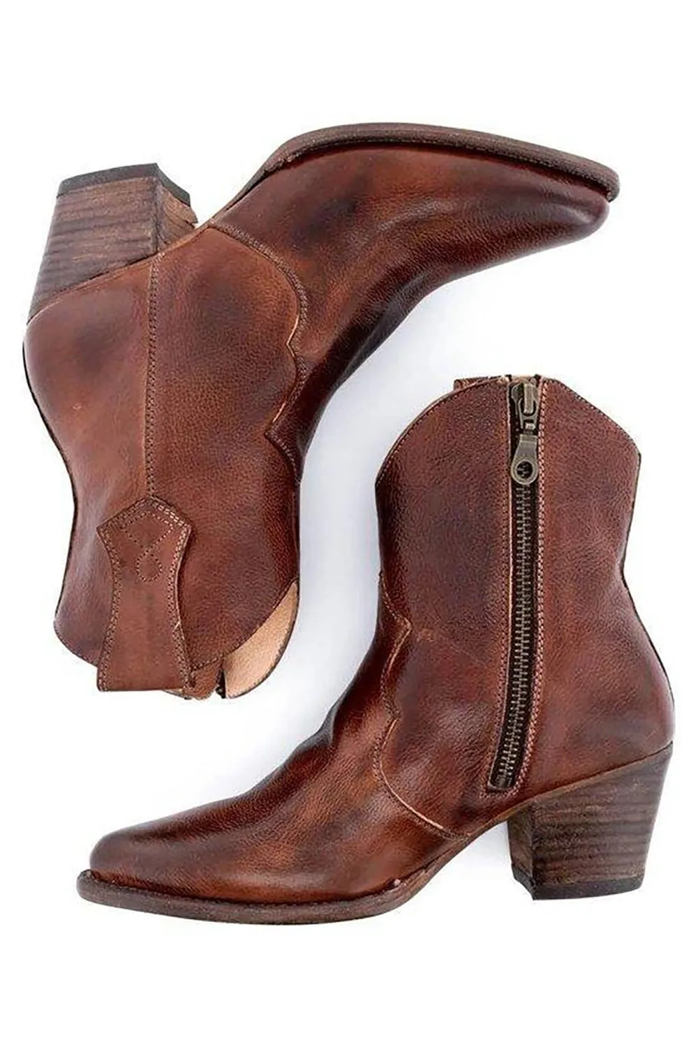 Brown PU Leather Chunky Steels Boho Wedding Boots