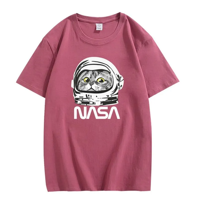 CORIRESHA Teen NASA T-Shirt Crew Neck Short Sleeves Cute Top for Cat Lovers