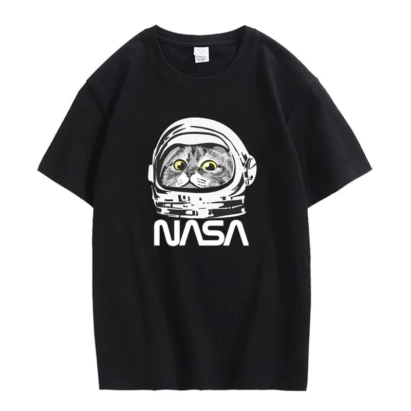 CORIRESHA Teen NASA T-Shirt Crew Neck Short Sleeves Cute Top for Cat Lovers