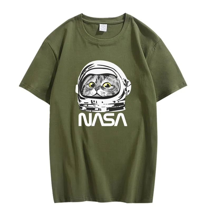 CORIRESHA Teen NASA T-Shirt Crew Neck Short Sleeves Cute Top for Cat Lovers