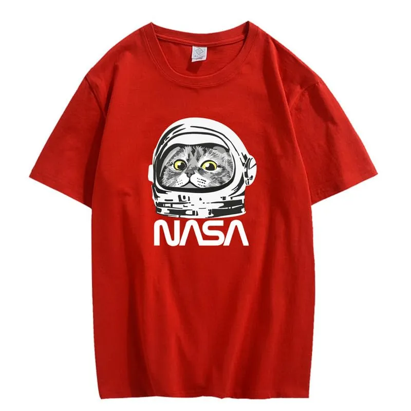 CORIRESHA Teen NASA T-Shirt Crew Neck Short Sleeves Cute Top for Cat Lovers