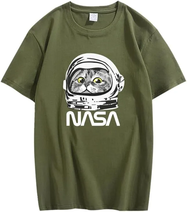 CORIRESHA Teen NASA T-Shirt Crew Neck Short Sleeves Cute Top for Cat Lovers