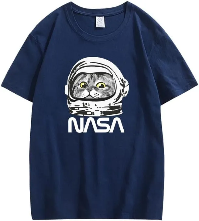 CORIRESHA Teen NASA T-Shirt Crew Neck Short Sleeves Cute Top for Cat Lovers