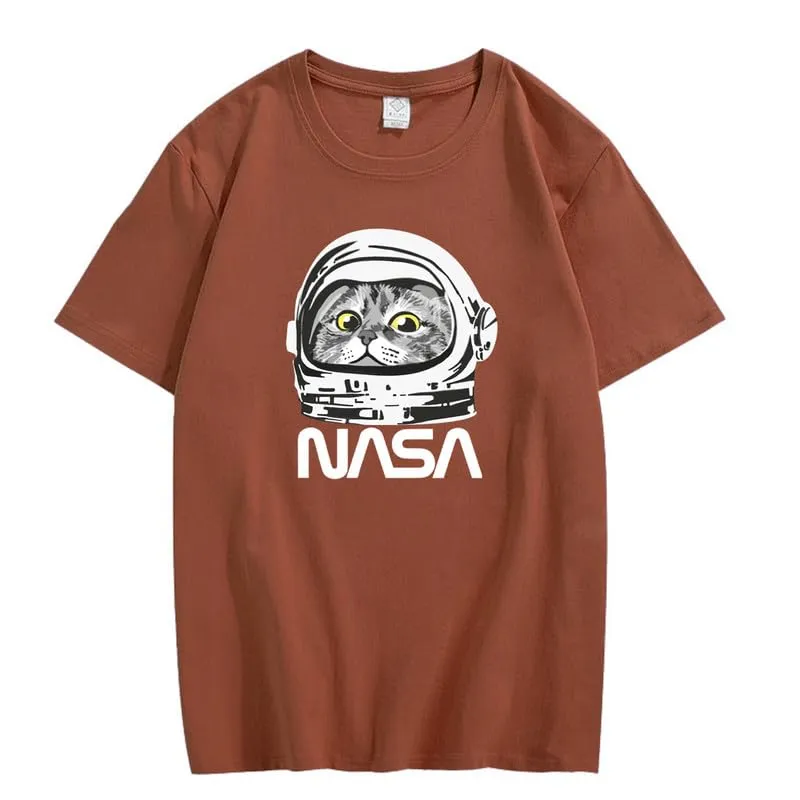 CORIRESHA Teen NASA T-Shirt Crew Neck Short Sleeves Cute Top for Cat Lovers