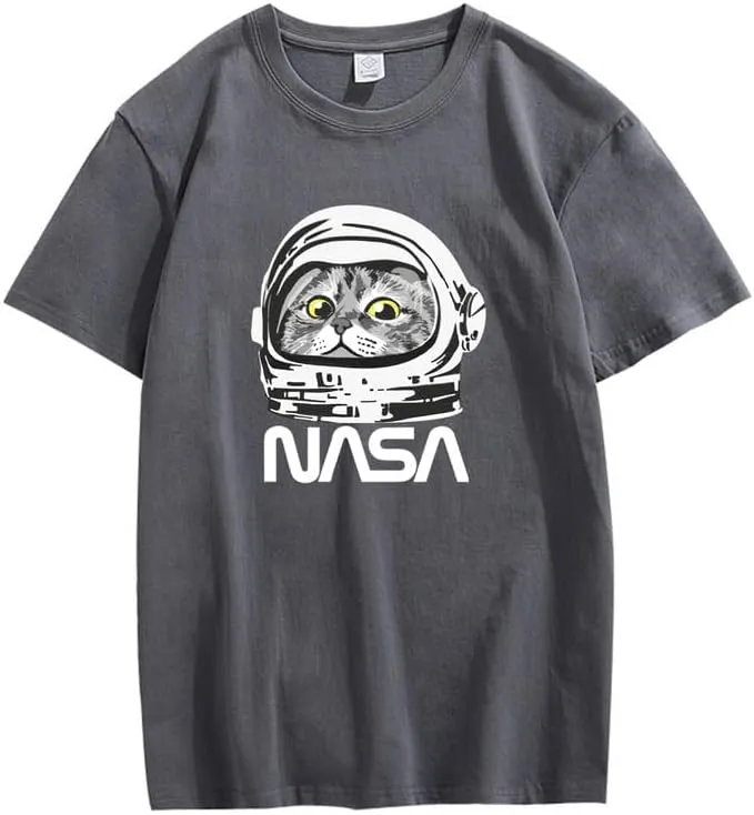 CORIRESHA Teen NASA T-Shirt Crew Neck Short Sleeves Cute Top for Cat Lovers