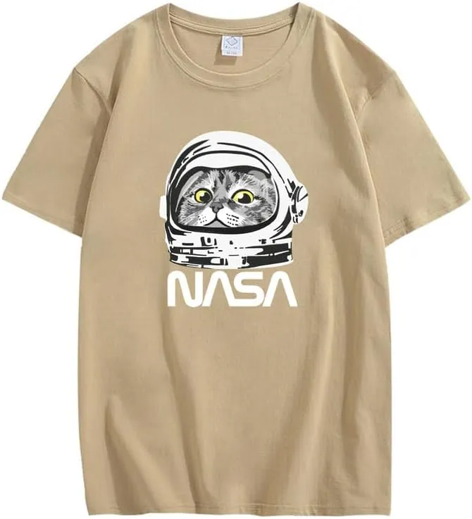 CORIRESHA Teen NASA T-Shirt Crew Neck Short Sleeves Cute Top for Cat Lovers