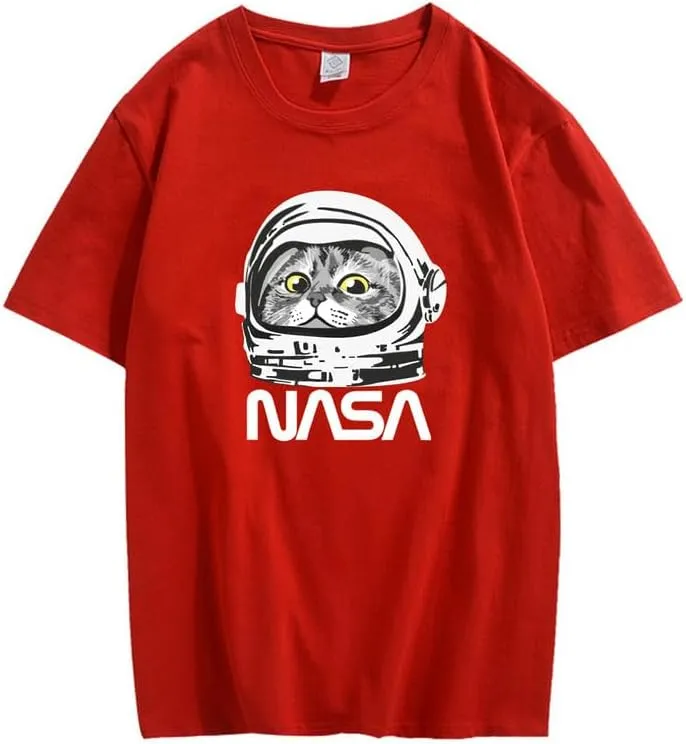 CORIRESHA Teen NASA T-Shirt Crew Neck Short Sleeves Cute Top for Cat Lovers