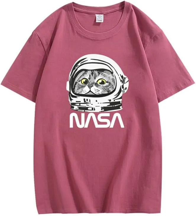 CORIRESHA Teen NASA T-Shirt Crew Neck Short Sleeves Cute Top for Cat Lovers