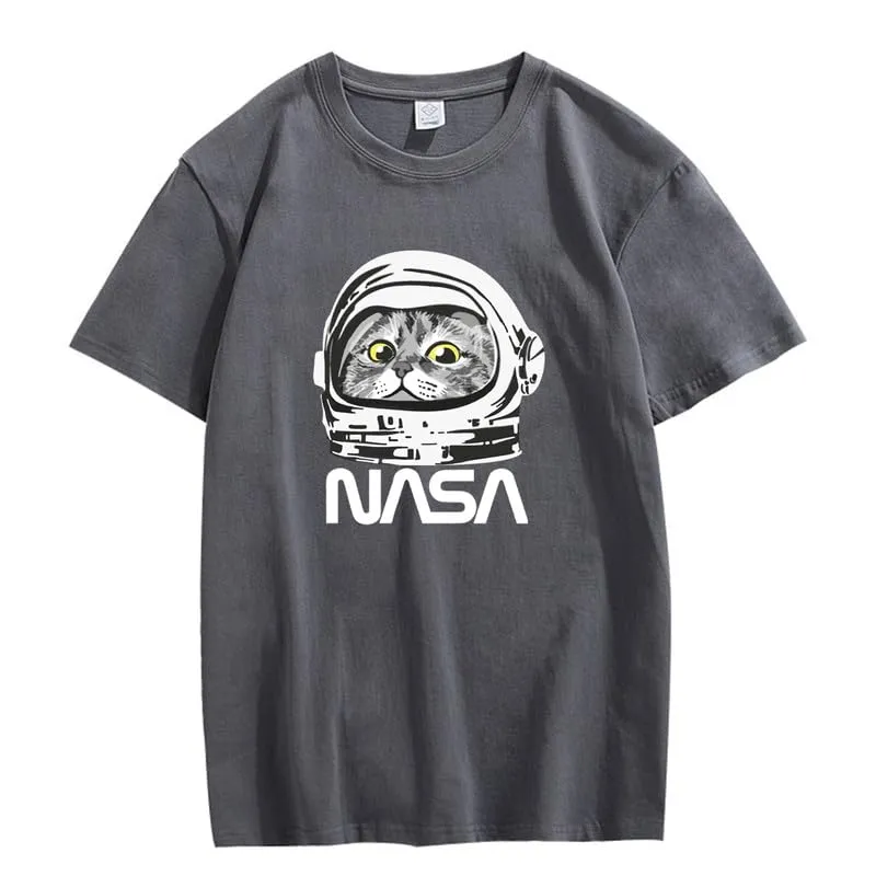 CORIRESHA Teen NASA T-Shirt Crew Neck Short Sleeves Cute Top for Cat Lovers