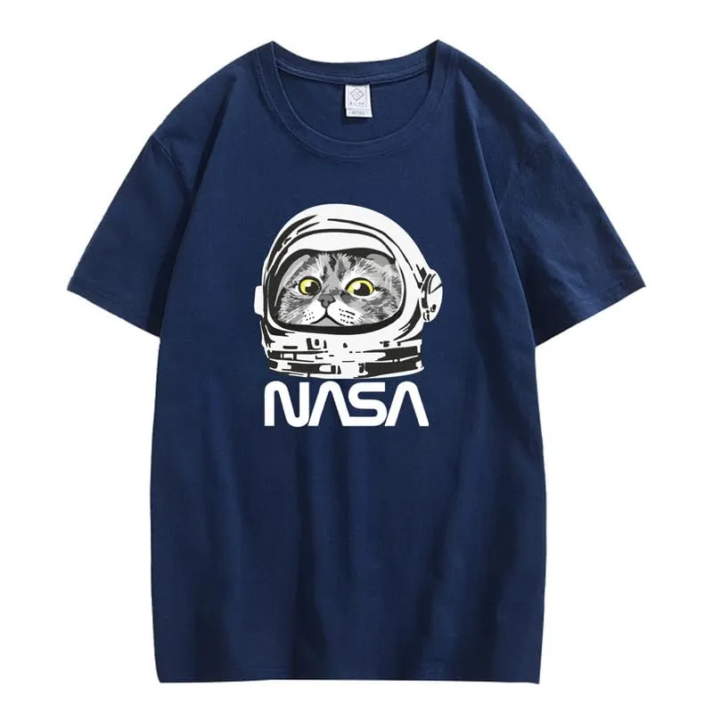 CORIRESHA Teen NASA T-Shirt Crew Neck Short Sleeves Cute Top for Cat Lovers