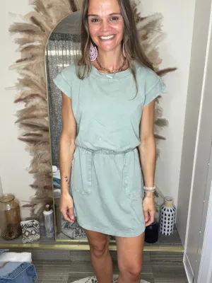 COTTON WAISTBAND DRESS OLIVE