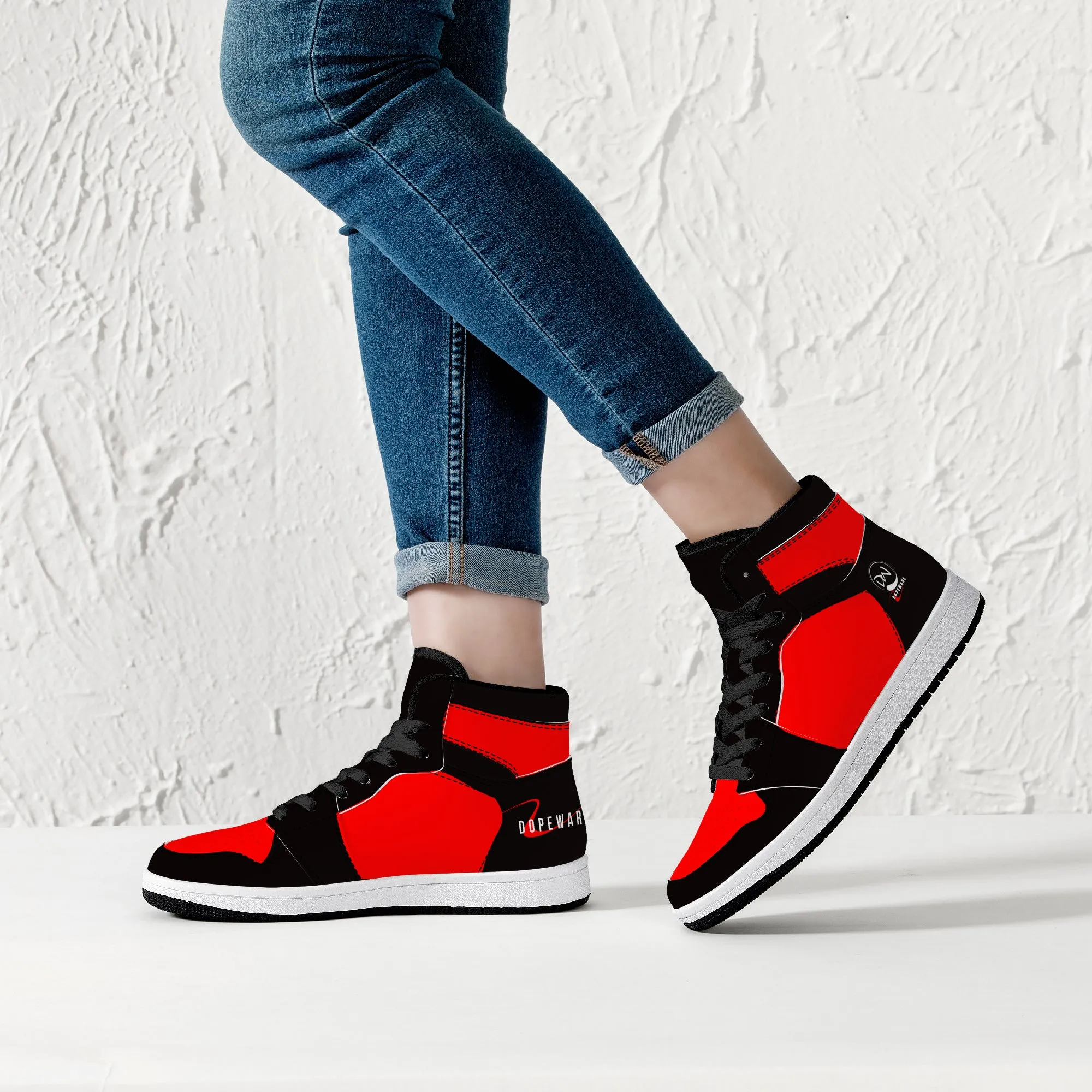 D16 High-Top Leather Sneakers - Black ands Red