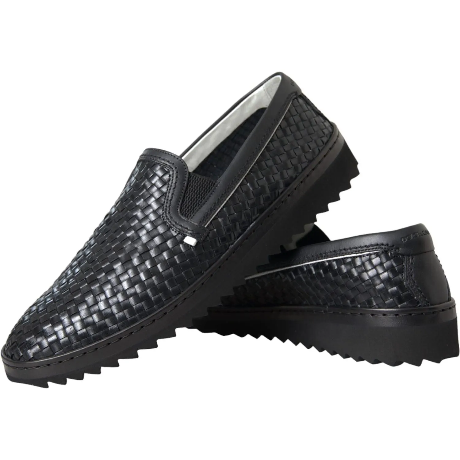 Dolce & Gabbana Black Woven Buffalo Leather Men Loafers Shoes