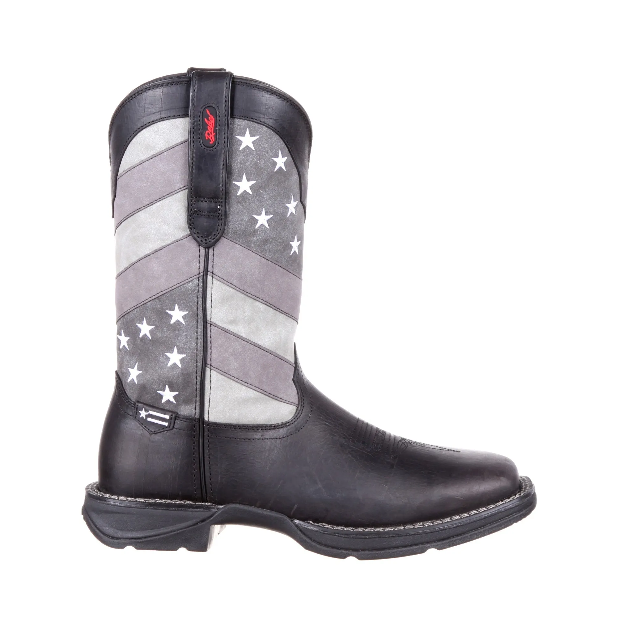 Durango Mens Black Charcoal Leather Faded Flag Cowboy Boots