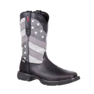 Durango Mens Black Charcoal Leather Faded Flag Cowboy Boots