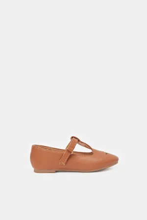 Girls Brown T-Bar Ballerina