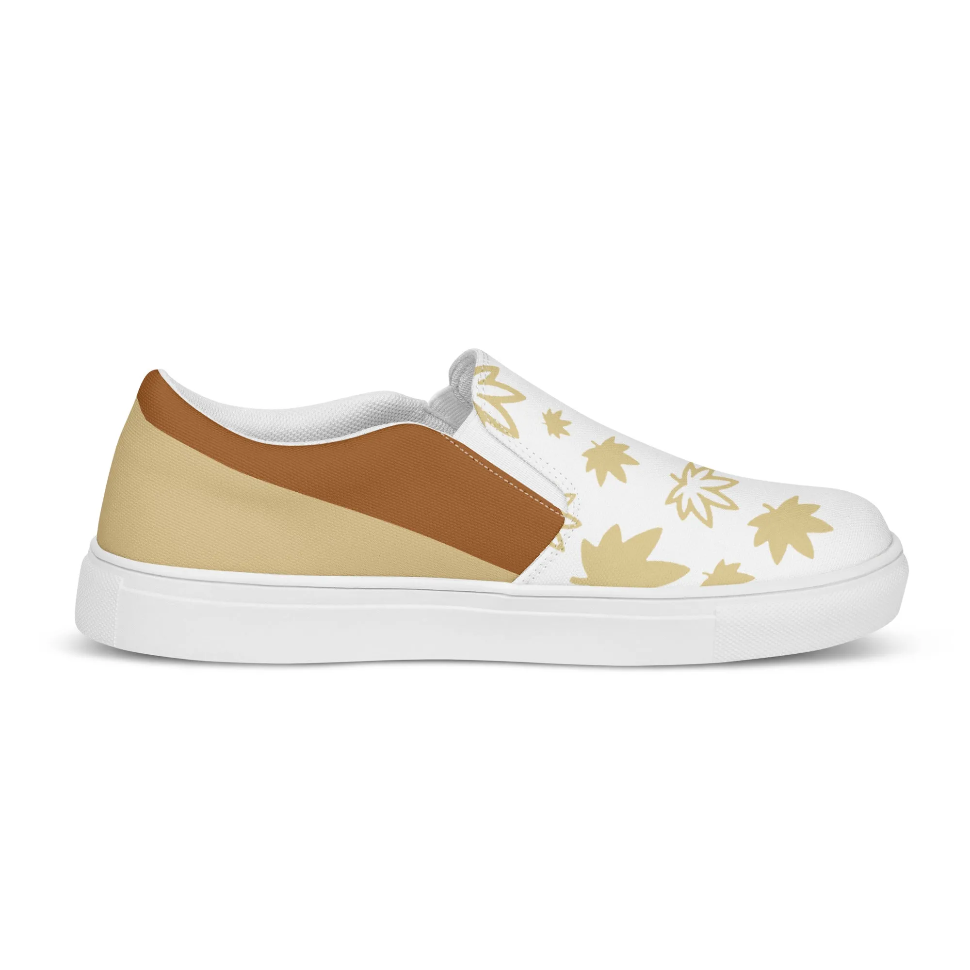 Gold  leaf on white Men’s slip-on canvas shoes