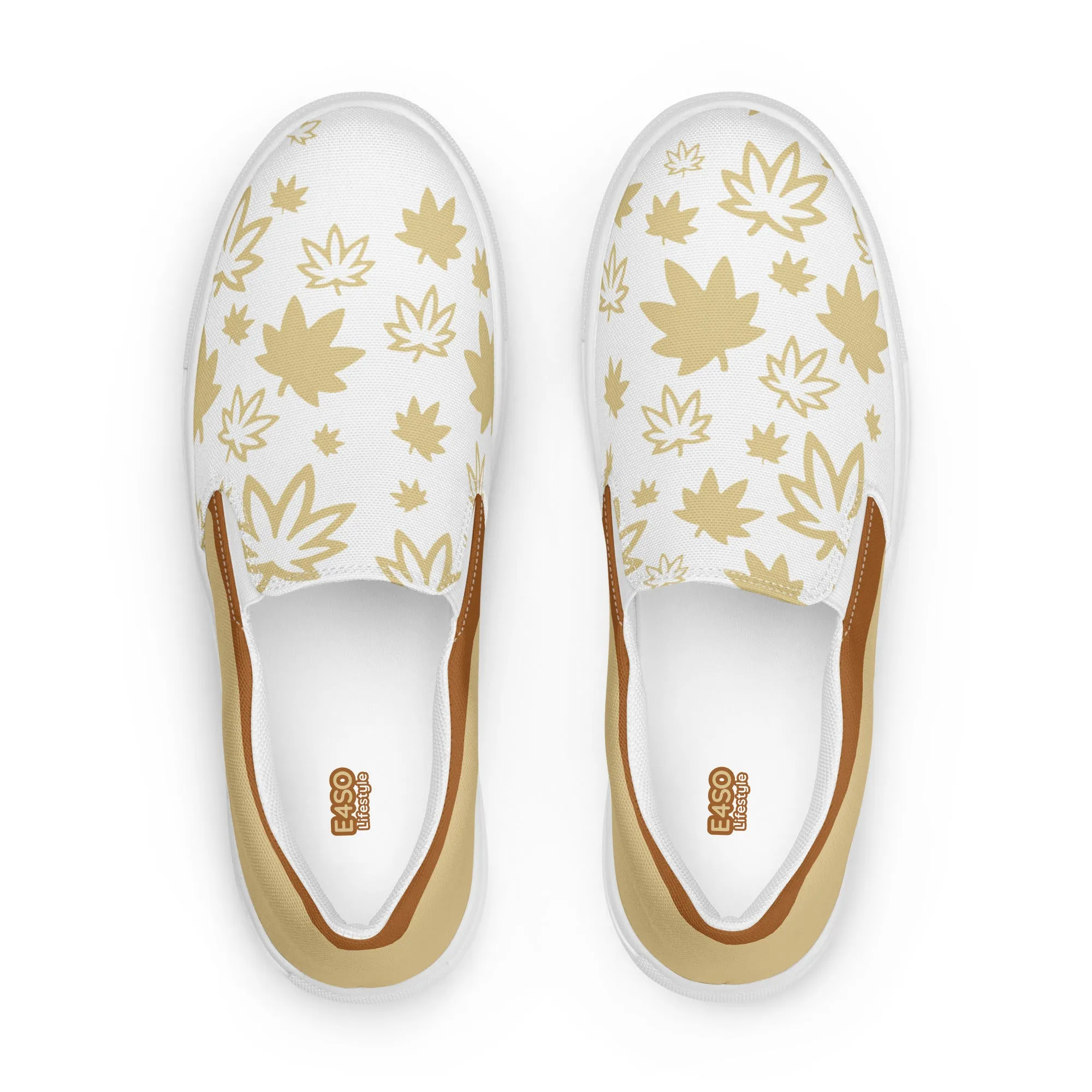 Gold  leaf on white Men’s slip-on canvas shoes