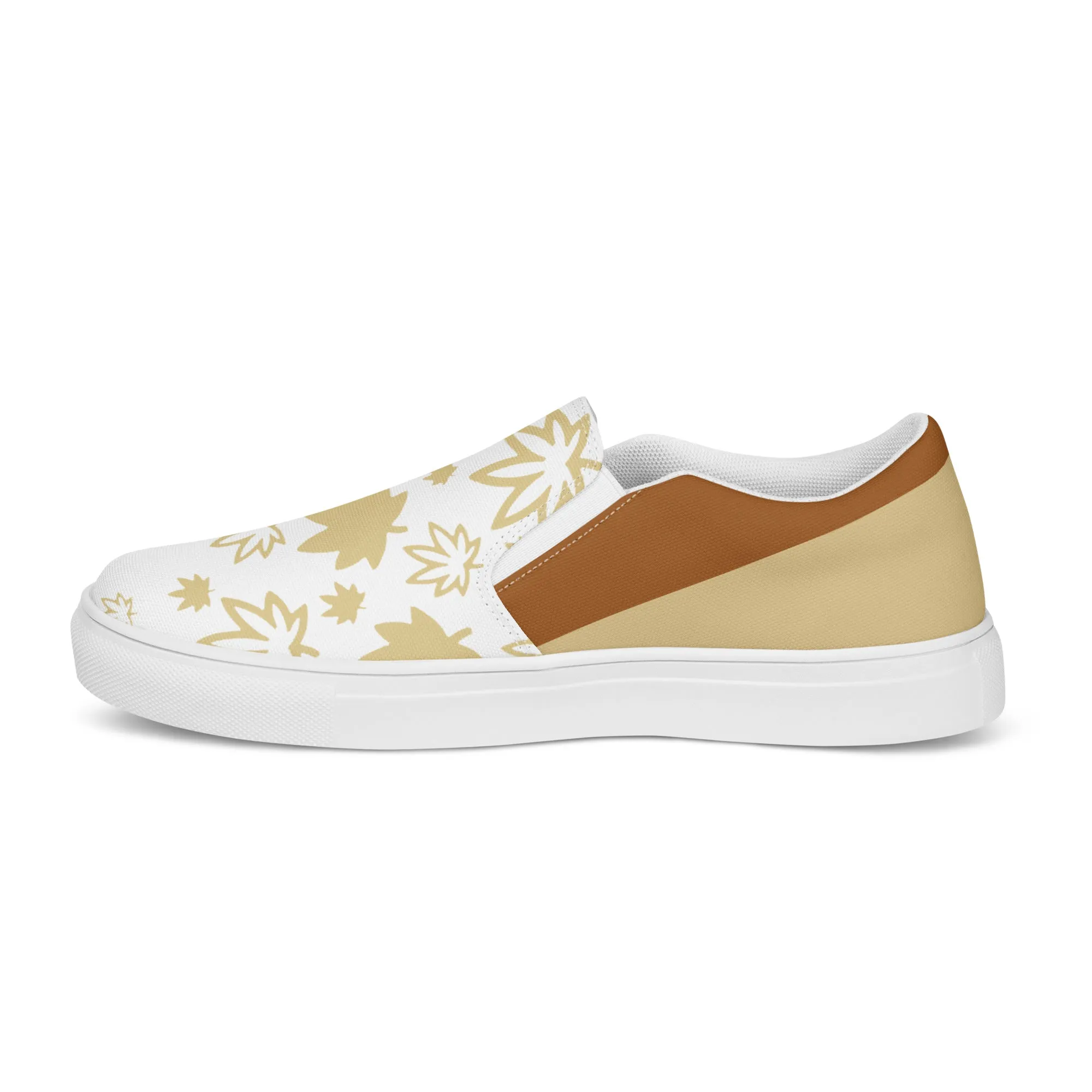 Gold  leaf on white Men’s slip-on canvas shoes