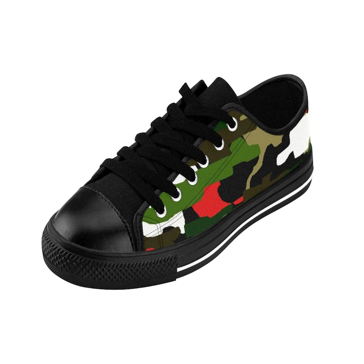 Green Camo Red Men's Sneakers, Military Army Print Low Top Canvas Shoes For Men (US Size 7-14)