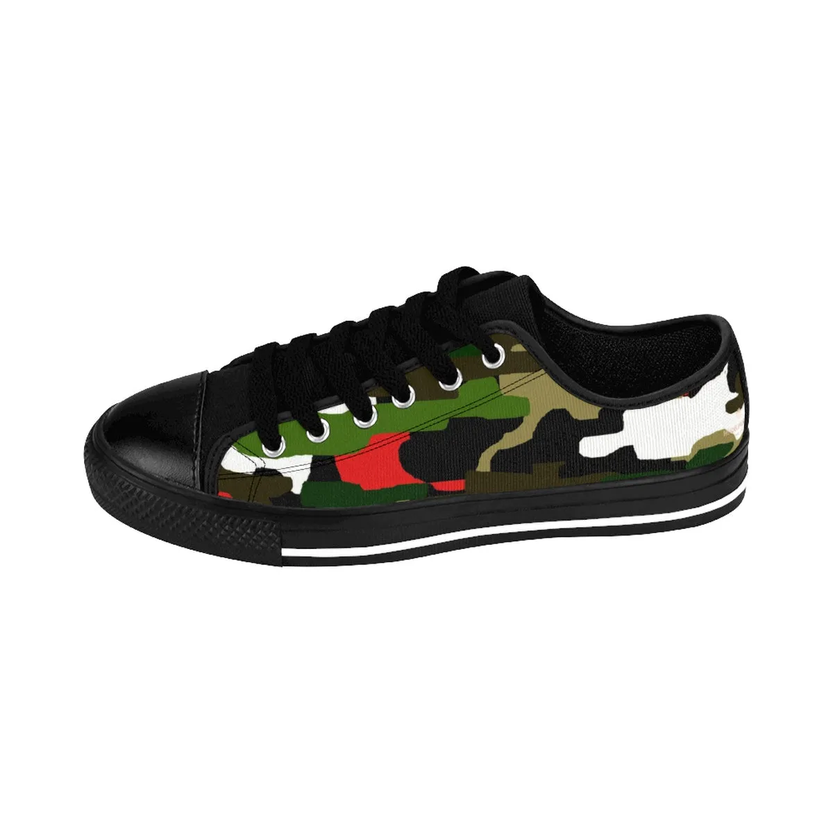 Green Camo Red Men's Sneakers, Military Army Print Low Top Canvas Shoes For Men (US Size 7-14)