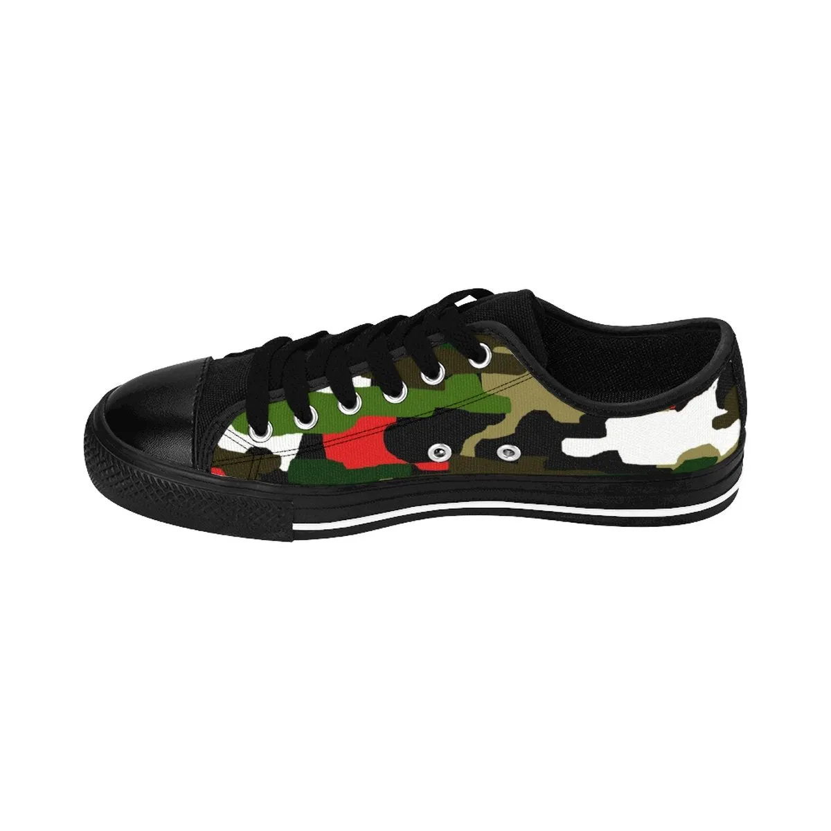 Green Camo Red Men's Sneakers, Military Army Print Low Top Canvas Shoes For Men (US Size 7-14)