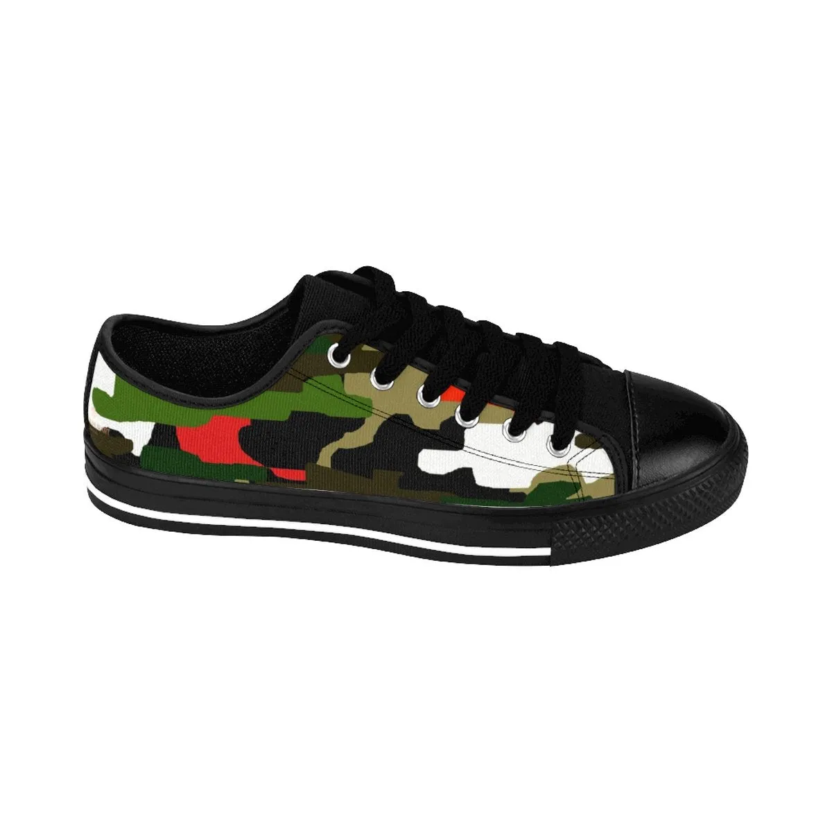 Green Camo Red Men's Sneakers, Military Army Print Low Top Canvas Shoes For Men (US Size 7-14)