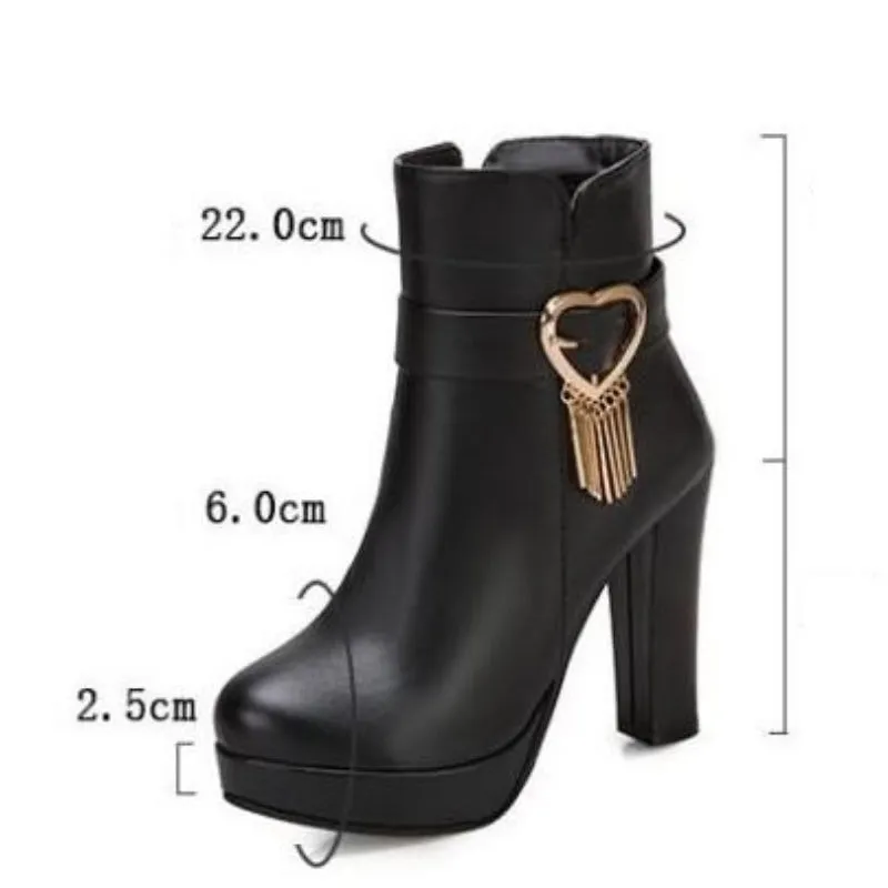 High-Heeled Sweetheart Tassel Ankle Boots for Women