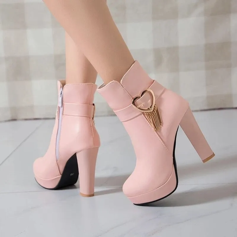 High-Heeled Sweetheart Tassel Ankle Boots for Women