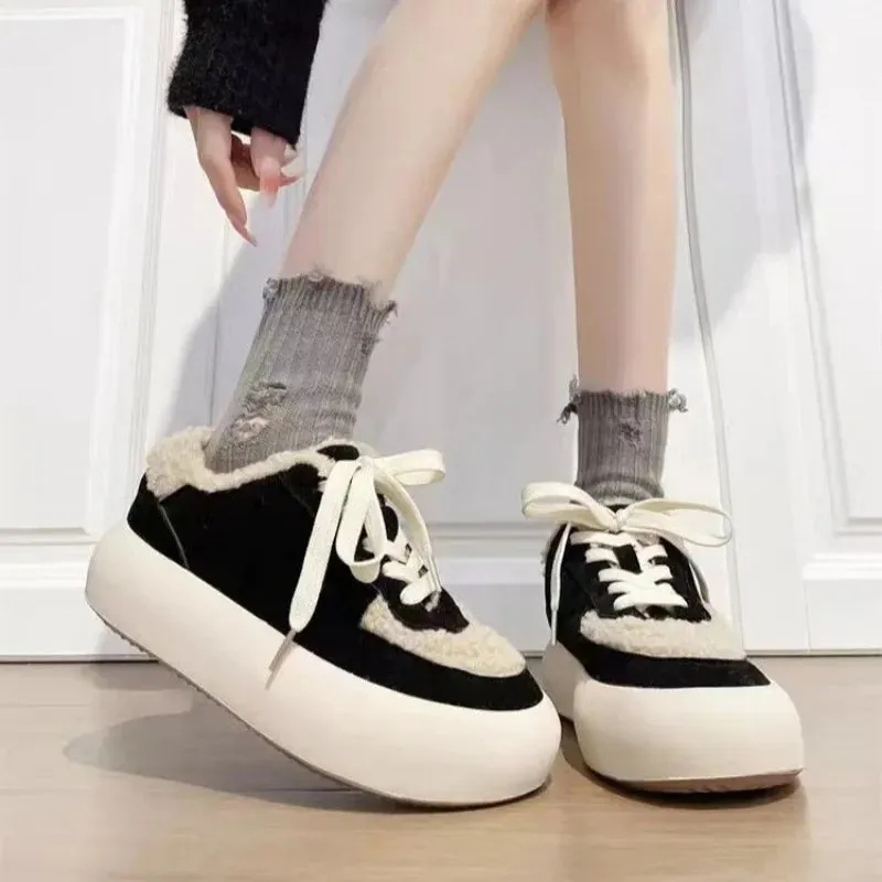 Hnzxzm Fashion Cotton Sneakers Shoes Warm Suede Platform Sneakers Casual Winter Plus Fleece Snow Botas Mujer Mixed Color Tennis