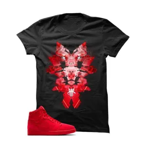 Jordan 1 Retro High Red Suede Black T Shirt (GlitchWolf)