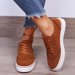 Lace-Up Suedette Flat Sneakers