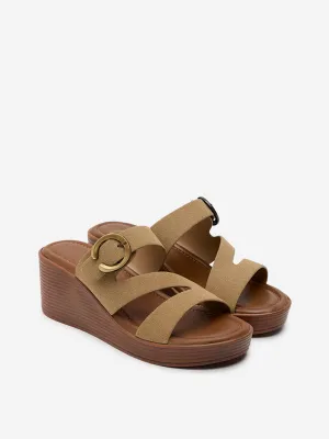 LUNA BLU Beige Multi-Strap Wedge Sandals