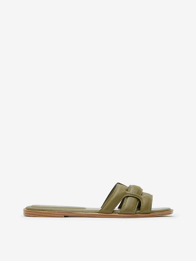 LUNA BLU Olive Multi-Strap Slides