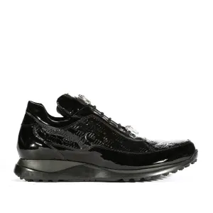 Mauri 8900/2 Bubble Men's Shoes Black Baby Crocodile / Patent Print Leather Tennis Sneakers (MA5352)