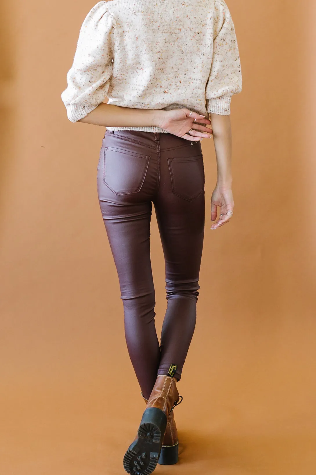 Melea High Rise Leather Skinnies in Burgundy