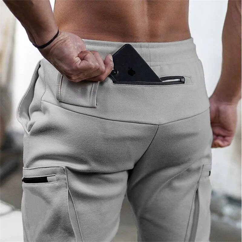 Mens Jogger Sweatpants Man Gyms Workout Fitness Cotton Trousers Male Casual Fashion Skinny Track Pants Zipper design Pants