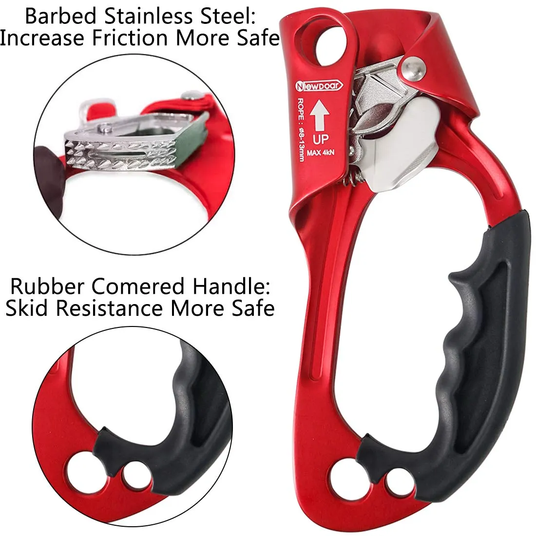 NewDoar UIAA & CE Certified Right Hand Ascender for 8~12MM Rope - Pro Red