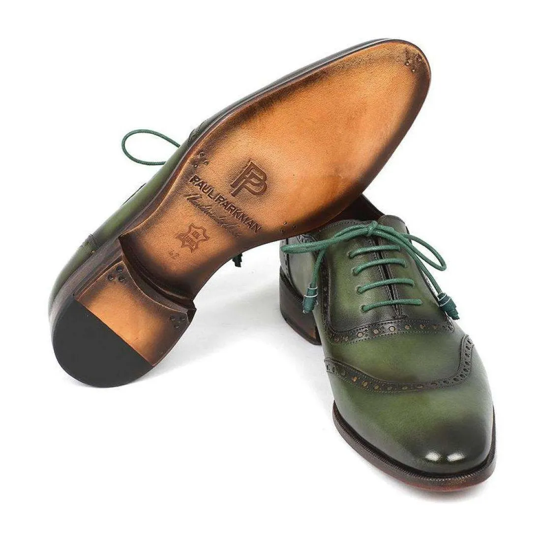 Paul Parkman Handmade Designer Shoes Men's Handmade Designer Shoes Calfskin Green Oxfords (PM5245)